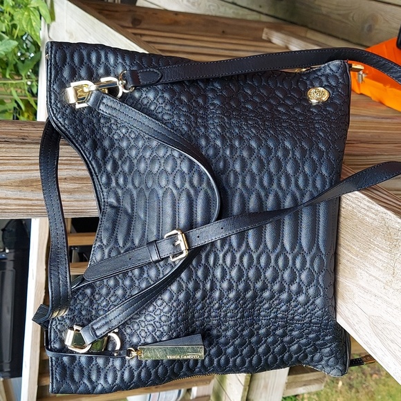 Vince Camuto | Riley Black Bubble Leather Shoulder Crossbody Bag Purse - Picture 2 of 16